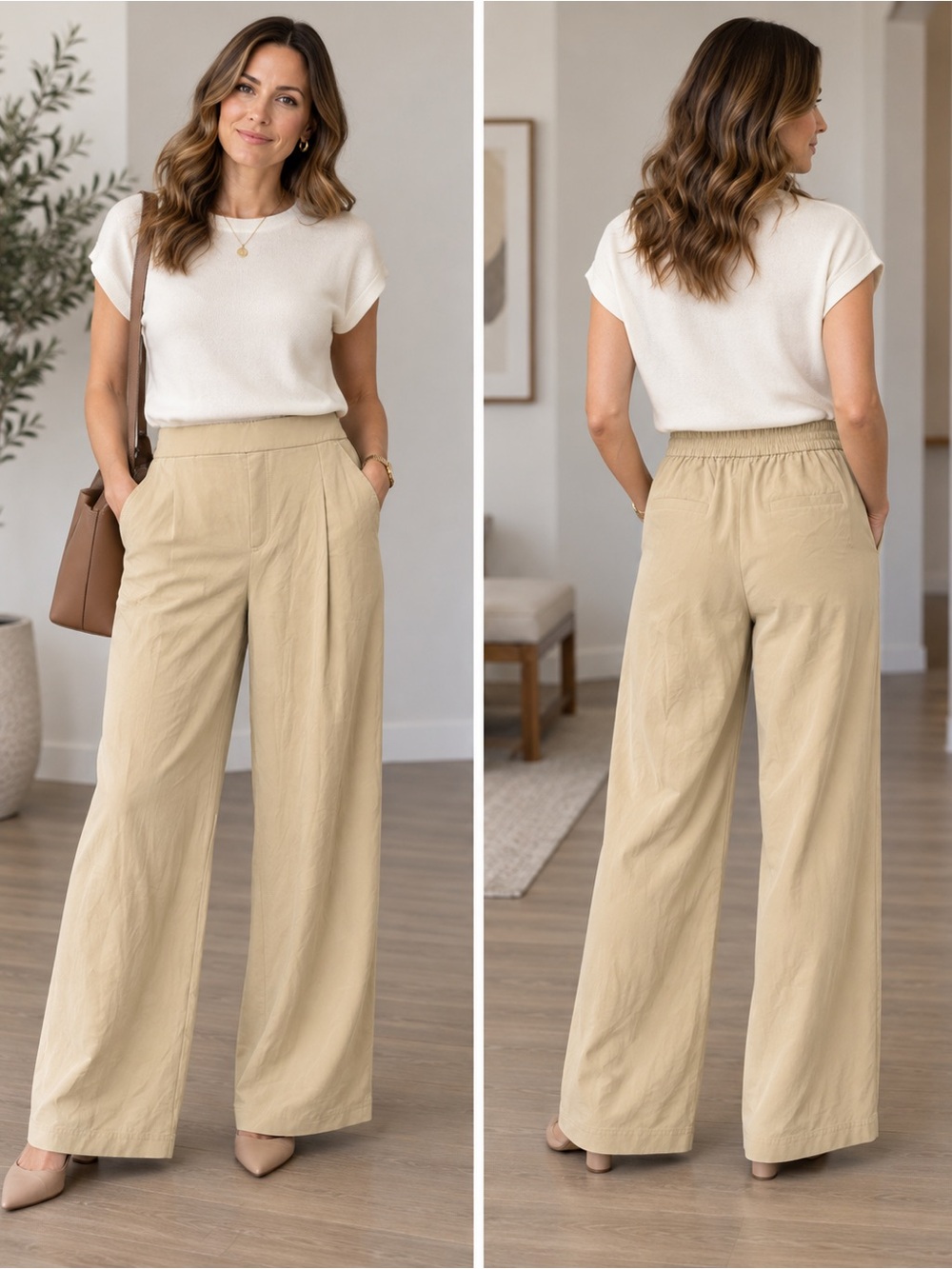 Lou & Grey Beige Wide Leg Pull-On Pants Women’s Medium